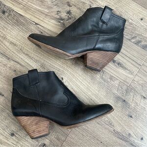 FRYE Reina Western Cowboy Black Leather Ankle Boots